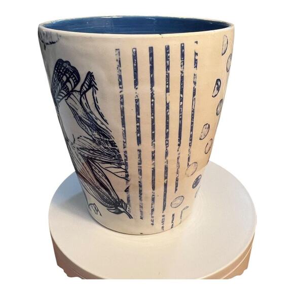 Blue & White Pottery Tumbler, Vase, Kitchen Utensil Holder/ Bird-PolkDot-Stripes - Picture 4 of 17